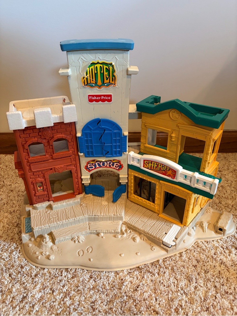 Vintage 1996 Fisher Price Great Adventure Wild Western Town Sheriff Hotel Bank
